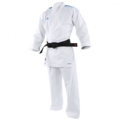 KARATEGI ADIDAS ADILIGHT PRIMEGREEN CON STRISCE BLU WKF