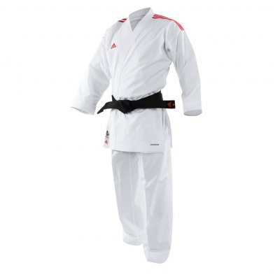 KARATEGI ADIDAS ADILIGHT PRIMEGREEN CON STRISCE ROSSE WKF